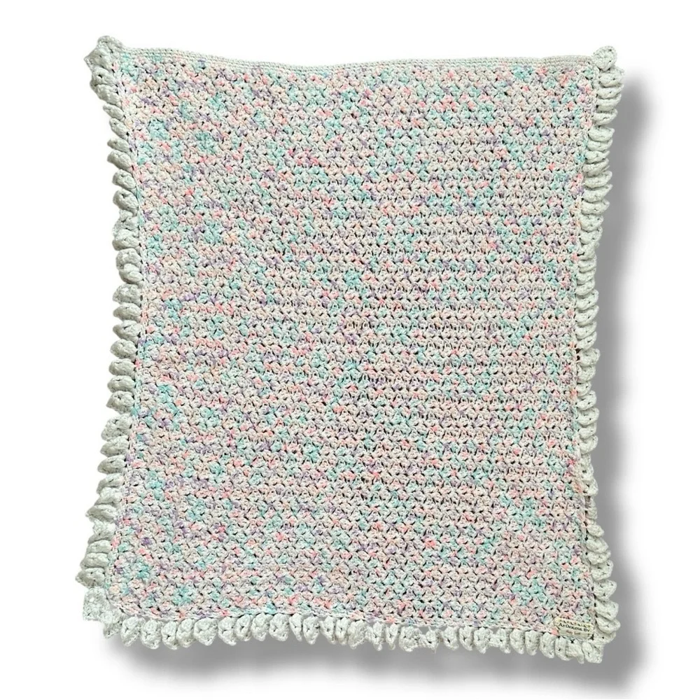 Handmade White & Pastel Crochet Throw Baby Blanket